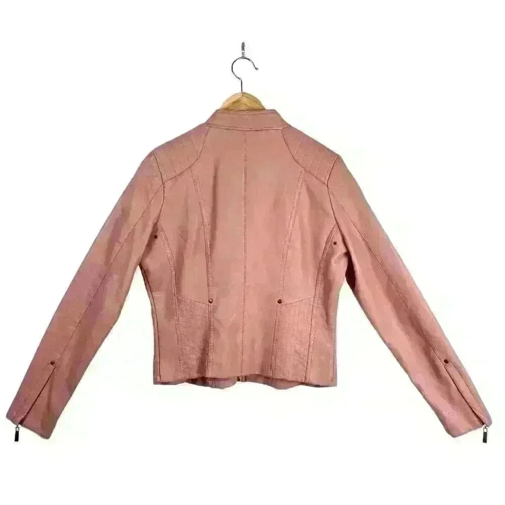 Joujou Pink Faux Leather Moto Jacket Girls XL /Wmn S Y2K Rocker Biker Girly Girl - Picture 2 of 16